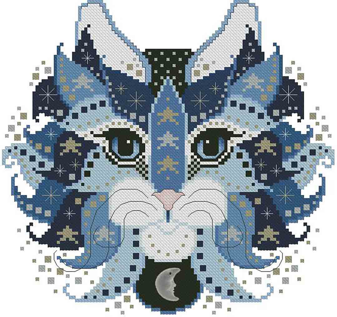 A stitched preview of the counted cross stitch pattern Colourful Cats Midnight by Kitty & Me Designs