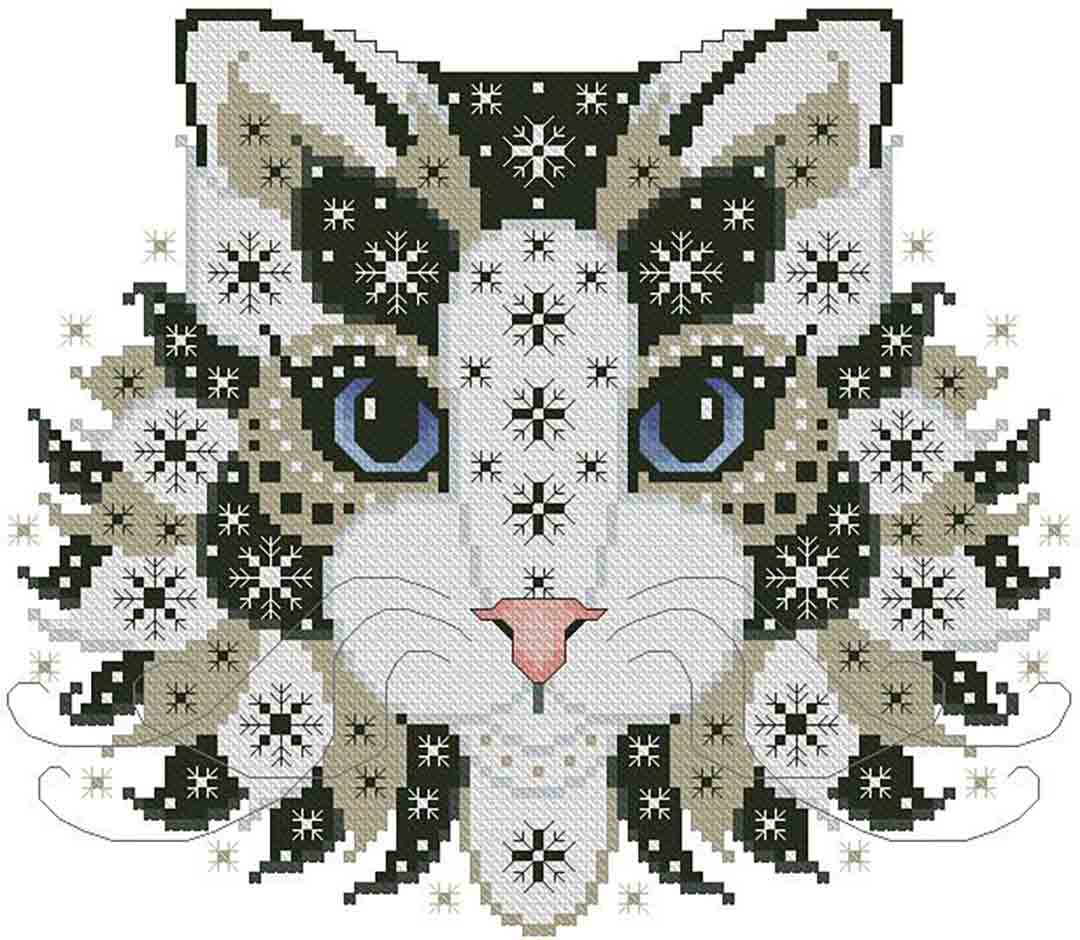 A stitched preview of the counted cross stitch pattern Colourful Cats New Year by Kitty & Me Designs