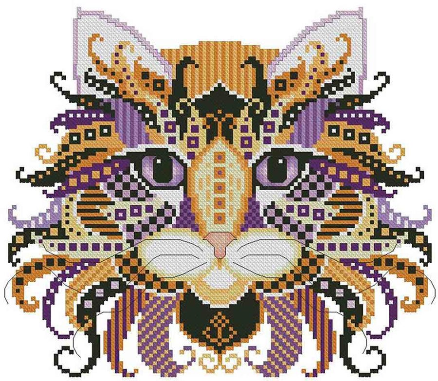 A stitched preview of the counted cross stitch pattern Colourful Cats Nightmare by Kitty & Me Designs