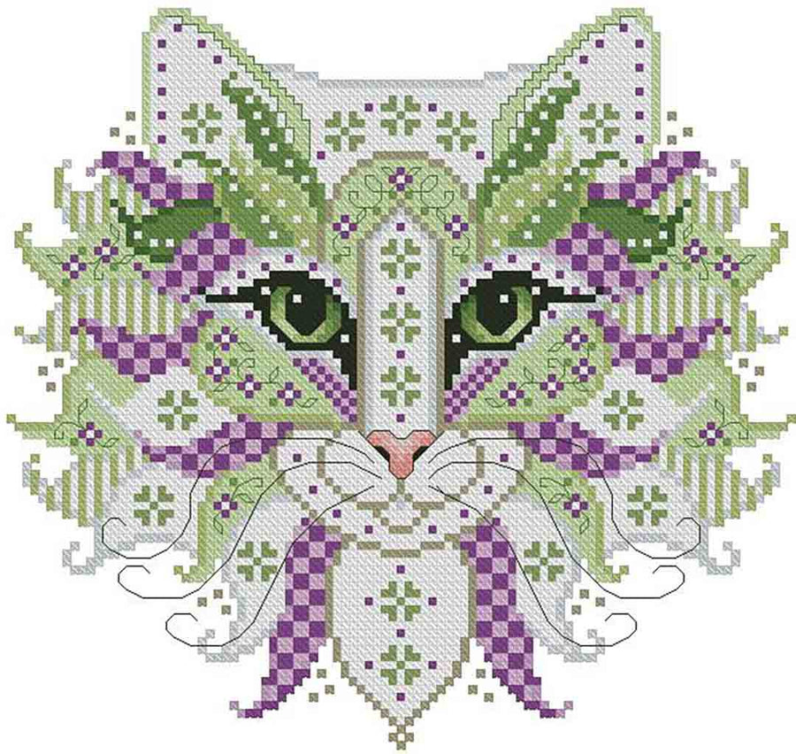 A stitched preview of the counted cross stitch pattern Colourful Cats Patrick by Kitty & Me Designs