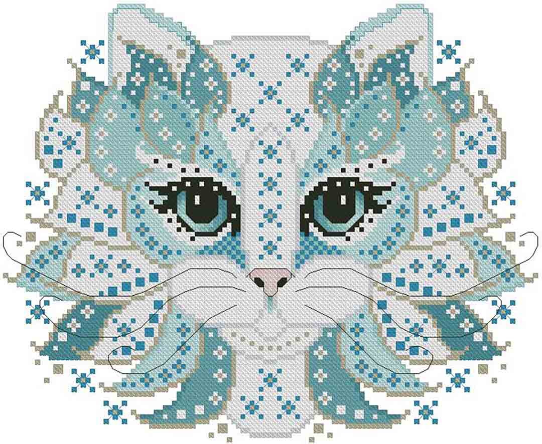 A stitched preview of the counted cross stitch pattern Colourful Cats Snowflake by Kitty & Me Designs