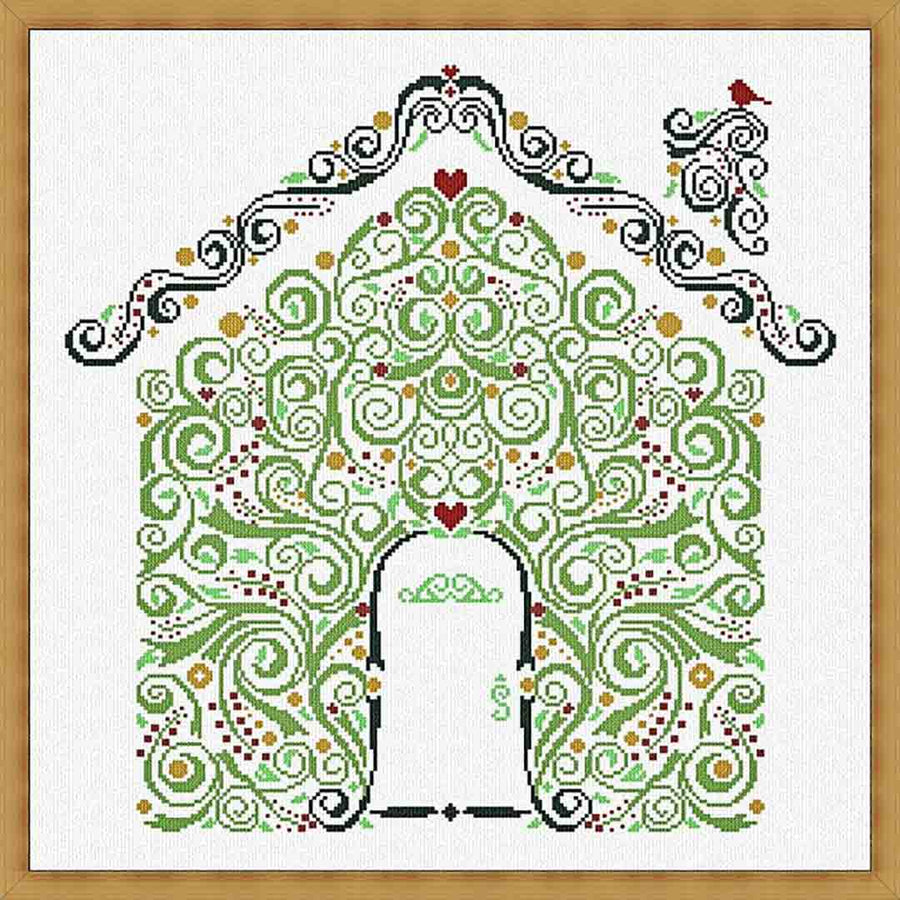 A stitched preview of counted cross stitch pattern Cottage by Alessandra Adelaide