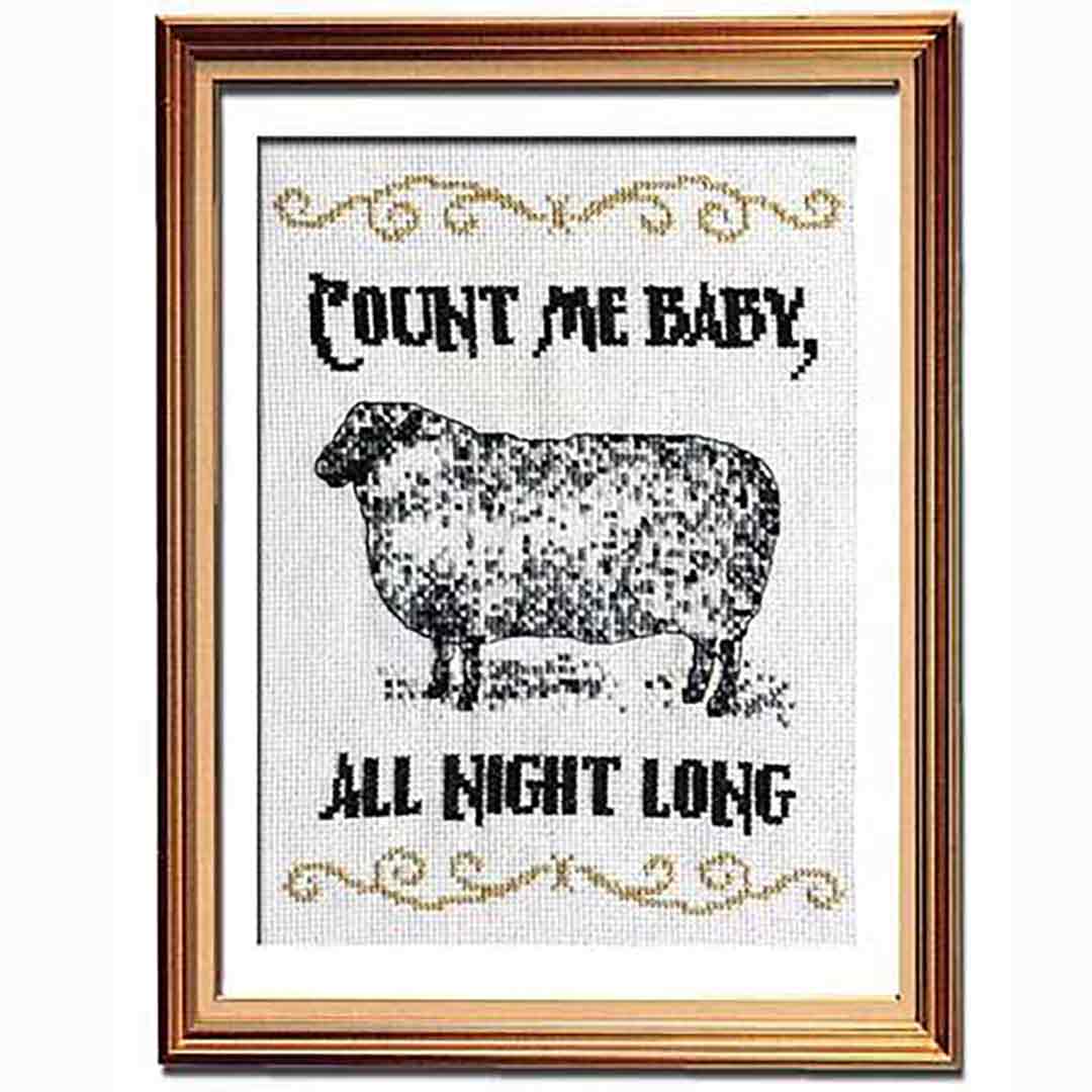 A stitched preview of the counted cross stitch pattern Count Me Baby by Peacock & Fig