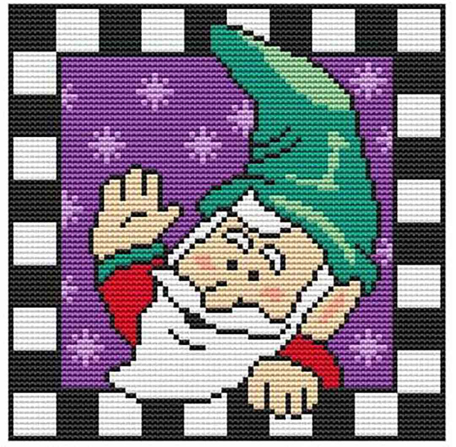 A stitched preview of the counted cross stitch pattern Country Christmas Checkered - Elf Wave by Marcia Manning