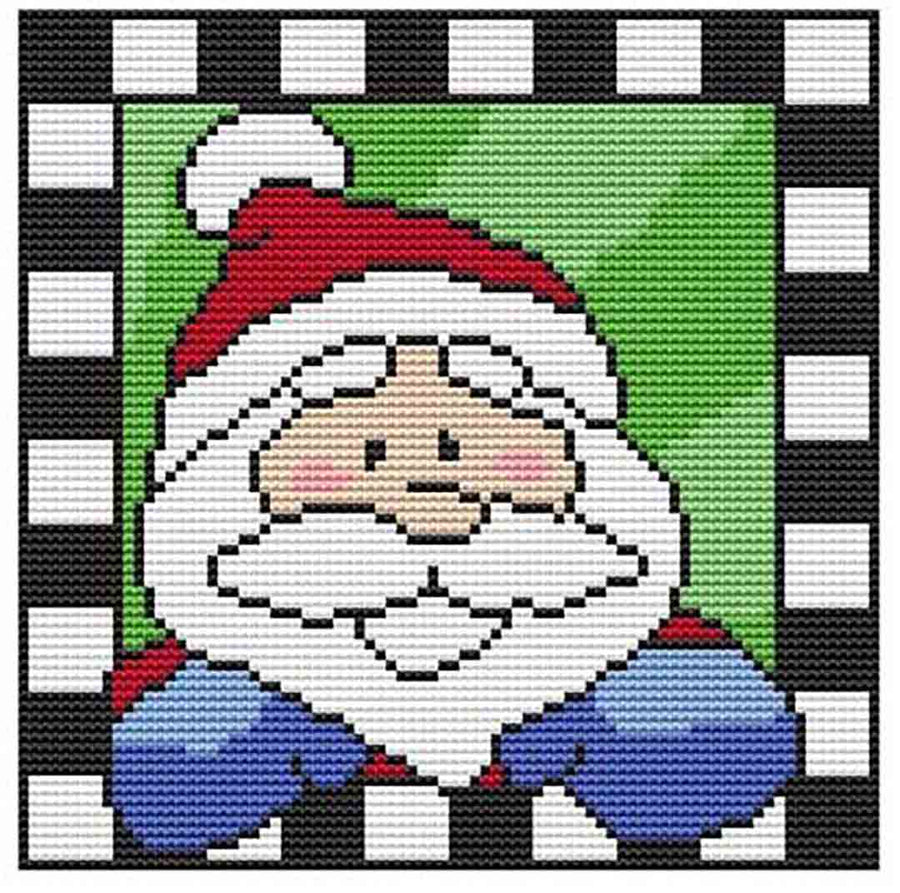 A stitched preview of the counted cross stitch pattern Country Christmas Checkered - Santa by Marcia Manning