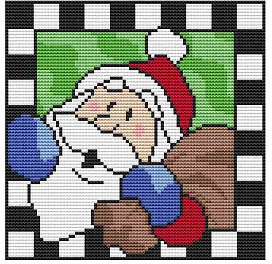 A stitched preview of the counted cross stitch pattern Country Christmas Checkered - Santa Bag by Marcia Manning