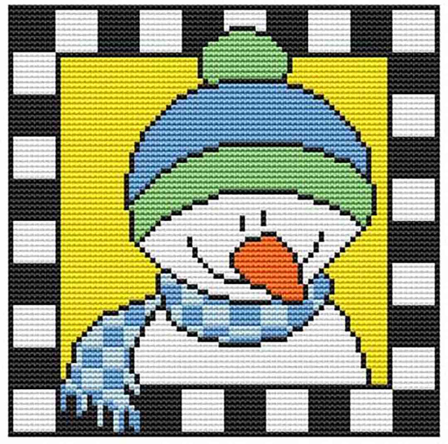 A stitched preview of the counted cross stitch pattern Country Christmas Checkered - Snowman Scarf by Marcia Manning