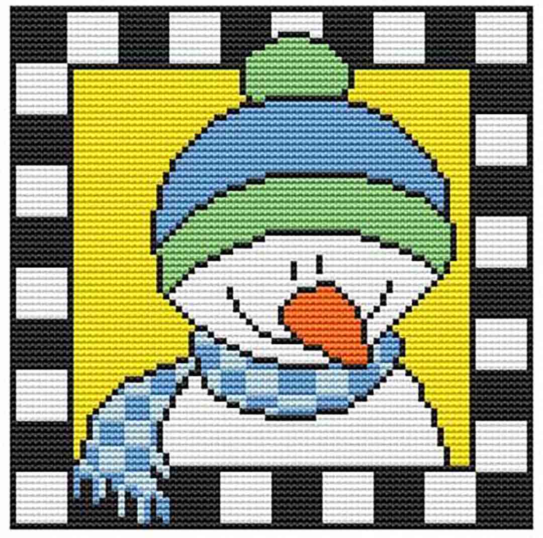 A stitched preview of the counted cross stitch pattern Country Christmas Checkered - Snowman Scarf by Marcia Manning