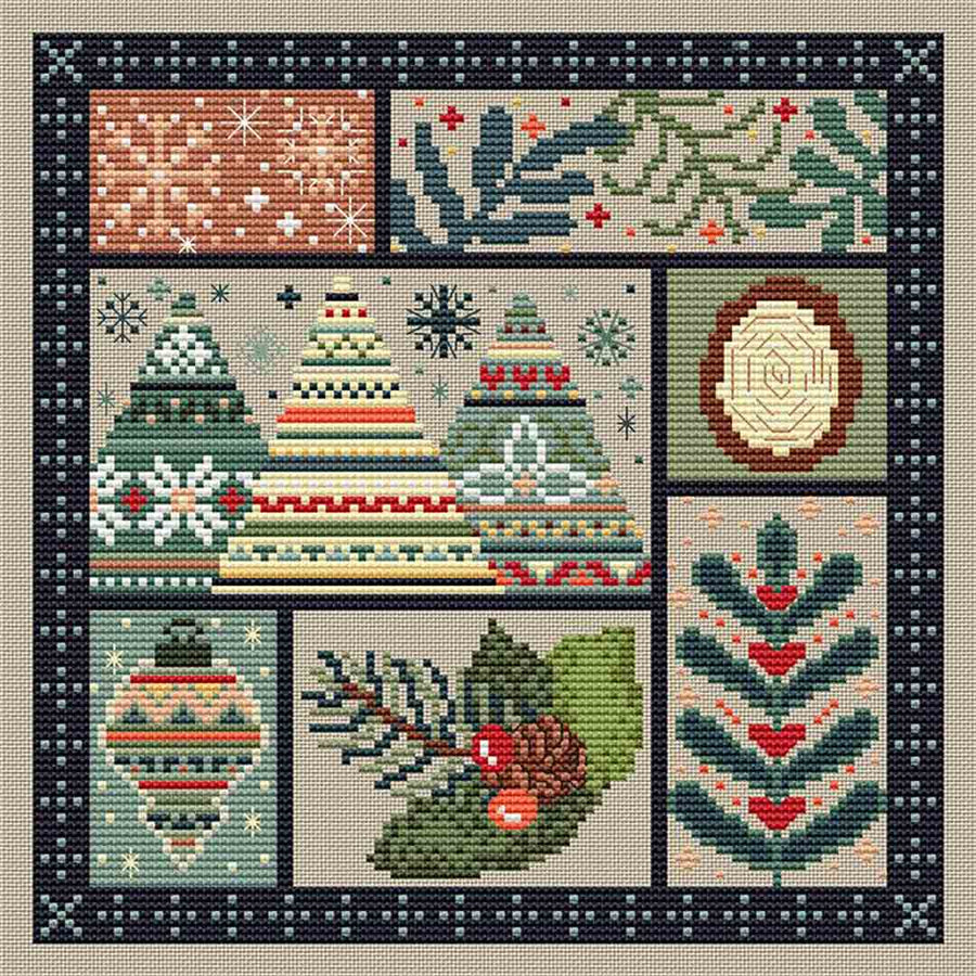 A stitched preview of the counted cross stitch pattern Cozy Christmas by Erin Elizabeth Designs