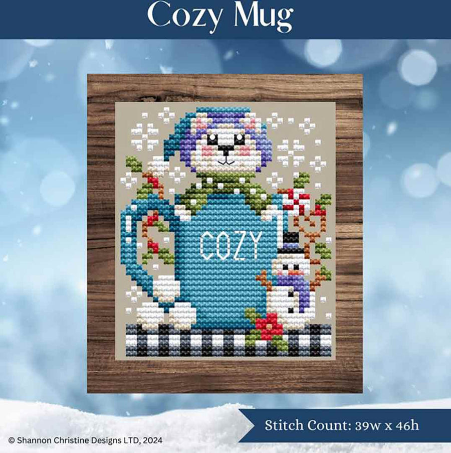 A stitched preview of the counted cross stitch pattern Cozy Mug by Shannon Christine Designs
