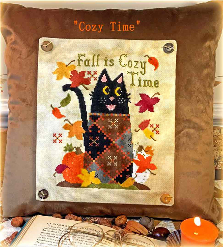 A stitched preview of the counted cross stitch pattern Cozy Time by The Calico Confectionery