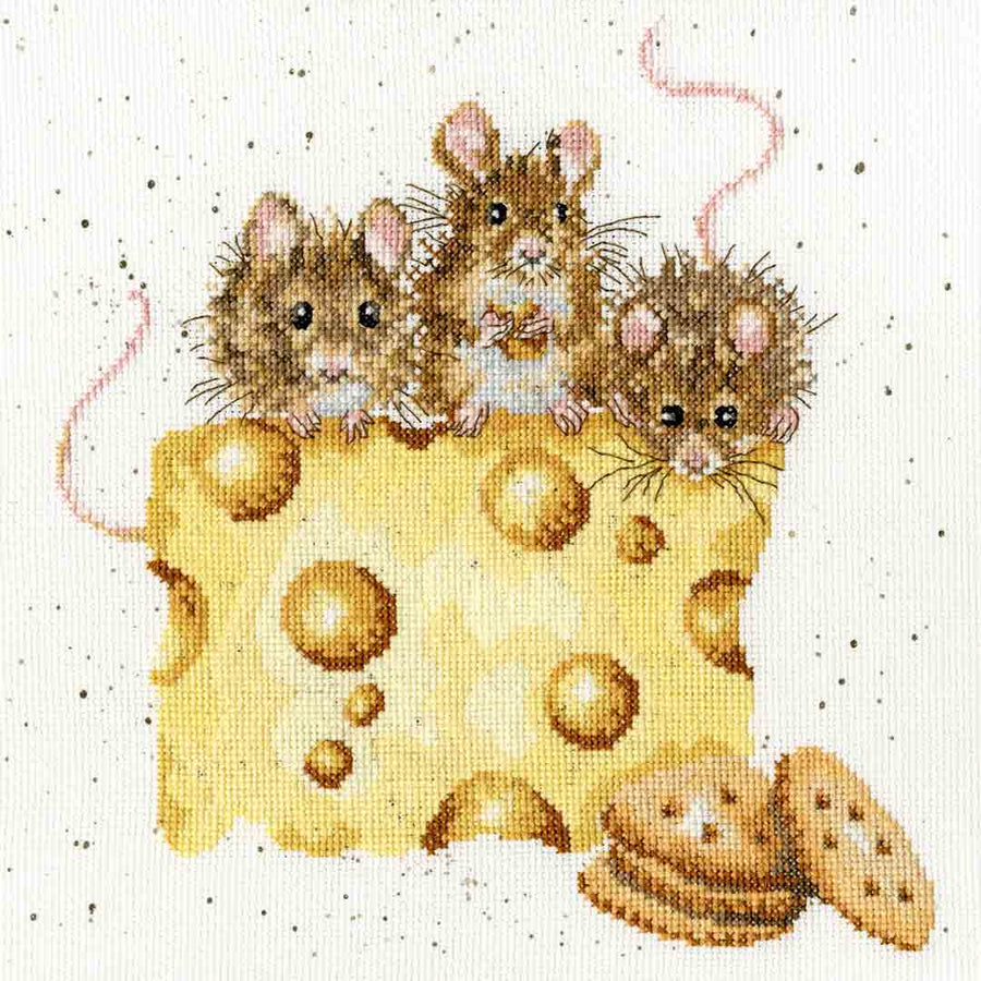 Stitched preview of Crackers About Cheese Counted Cross Stitch Kit