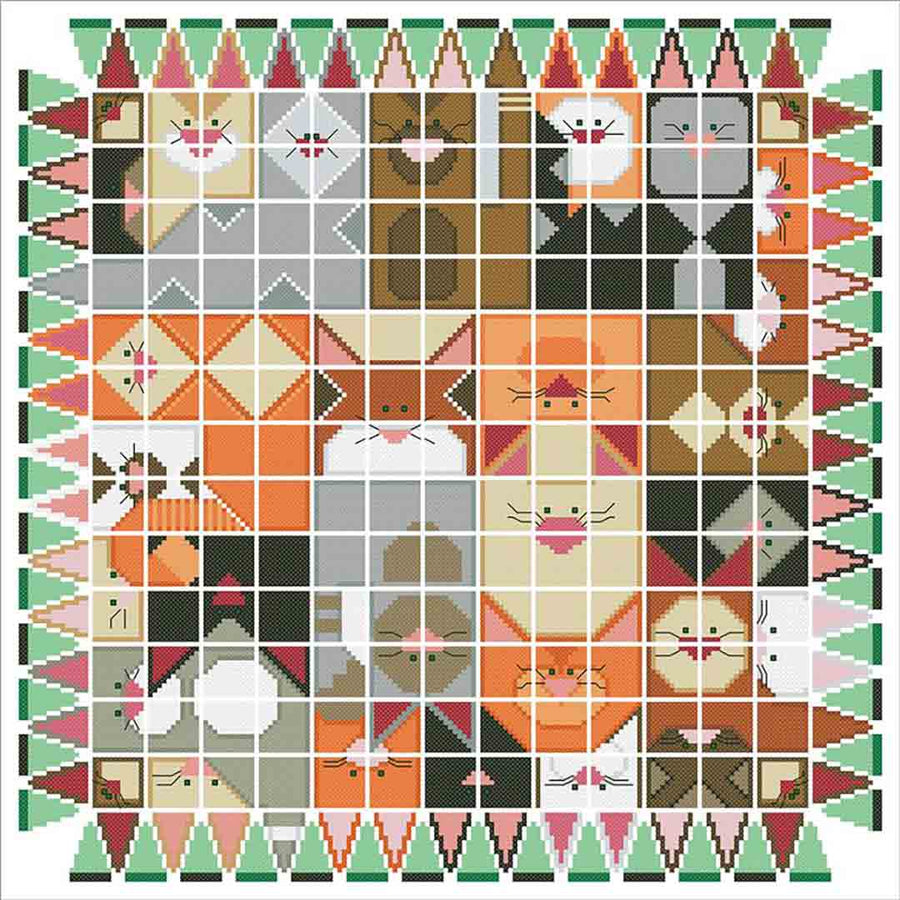 A stitched preview of the counted cross stitch pattern Crazy Cat Lady by Carolyn Manning Designs
