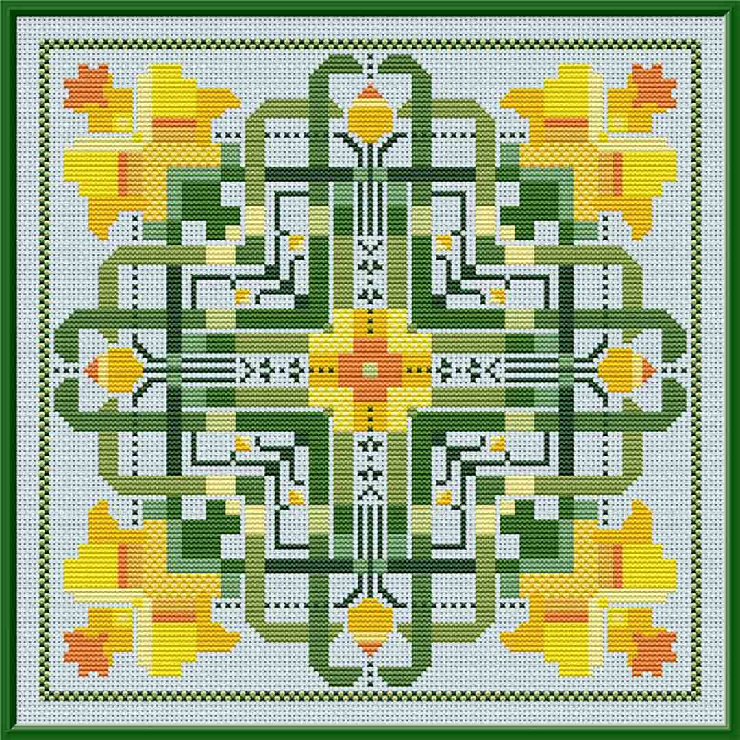 A stitched preview of the counted cross stitch pattern Daffodil Dance by Carolyn Manning Designs
