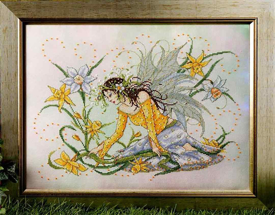 A stitched preview of the counted cross stitch pattern Daffodil Fairy by Joan A Elliott