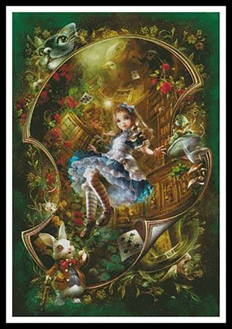 A stitched preview of the counted cross stitch pattern Dear Alice by Artecy Cross Stitch