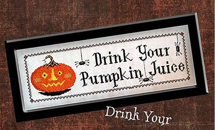 A stitched preview of the counted cross stitch pattern Drink Your Pumpkin Juice by The Calico Confectionery