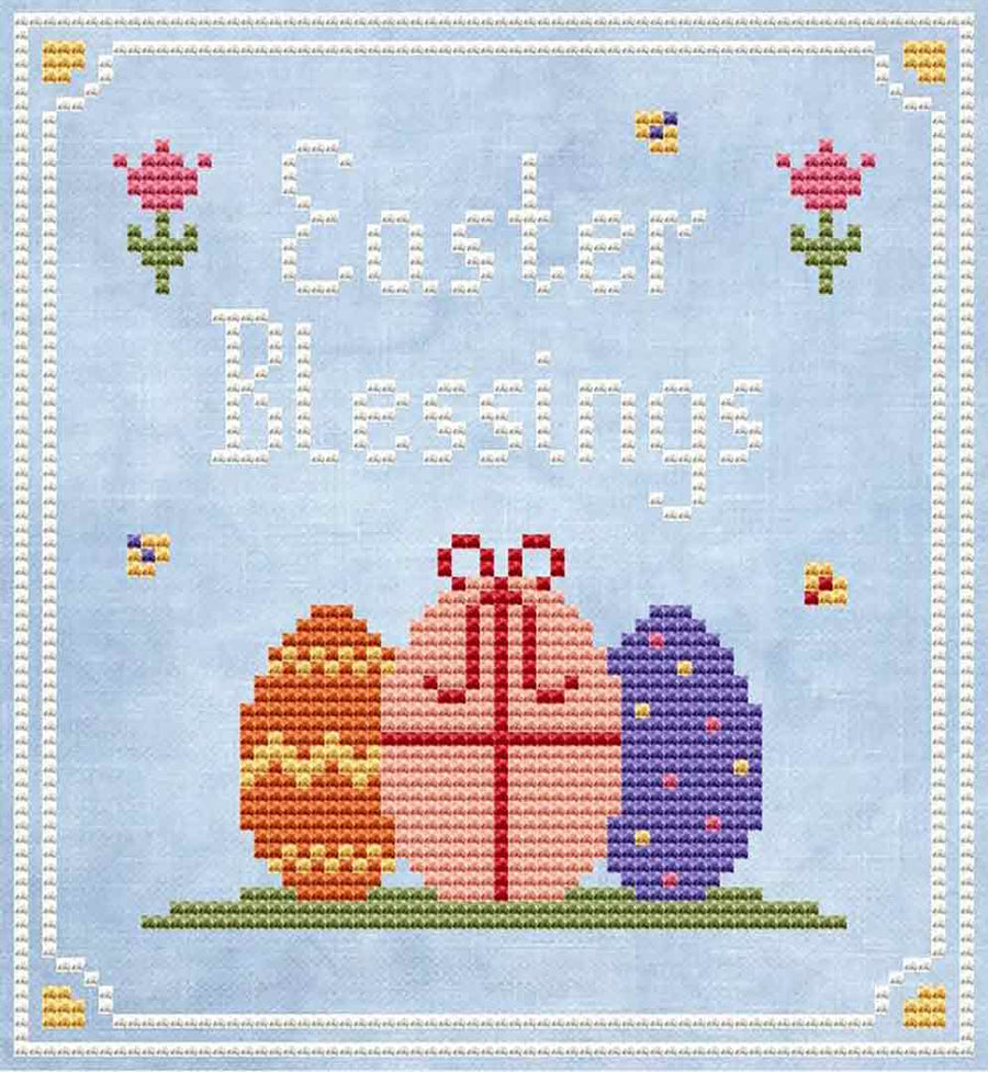 A stitched preview of the counted cross stitch pattern Easter Blessings by Kate Spiridonova