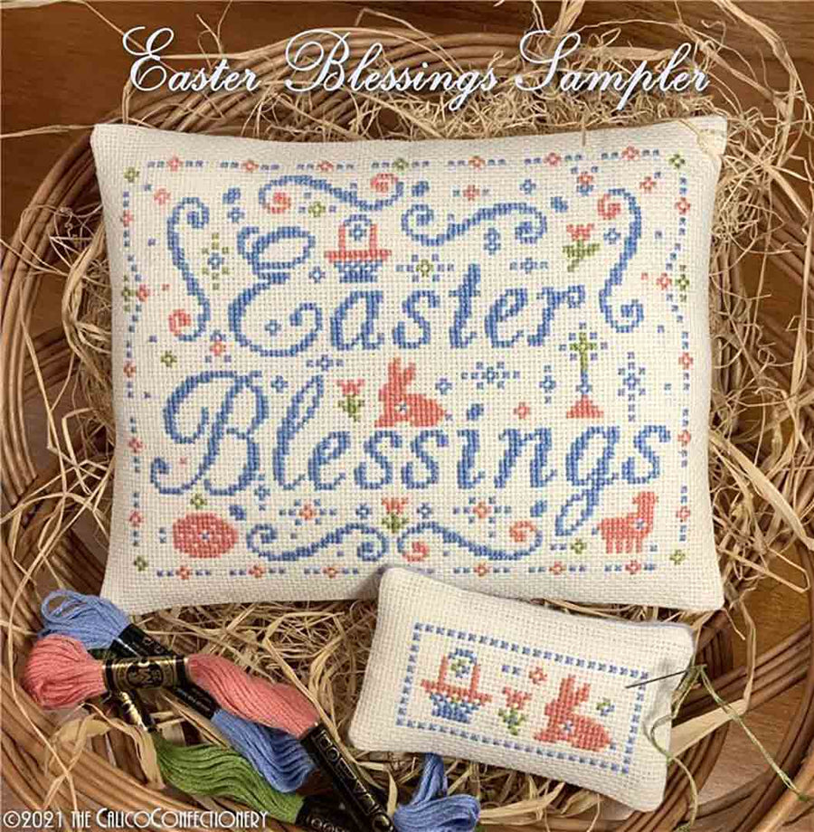 A stitched preview of the counted cross stitch pattern Easter Blessings Sampler by The Calico Confectionery
