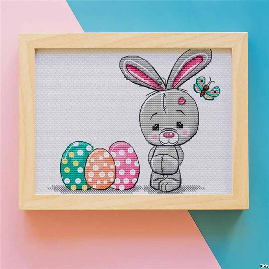 A stitched preview of the counted cross stitch pattern Easter Bunny And Eggs by Les Petites Croix De Lucie