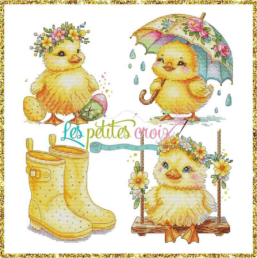 A stitched preview of the counted cross stitch pattern Easter Chicks by Les Petites Croix De Lucie