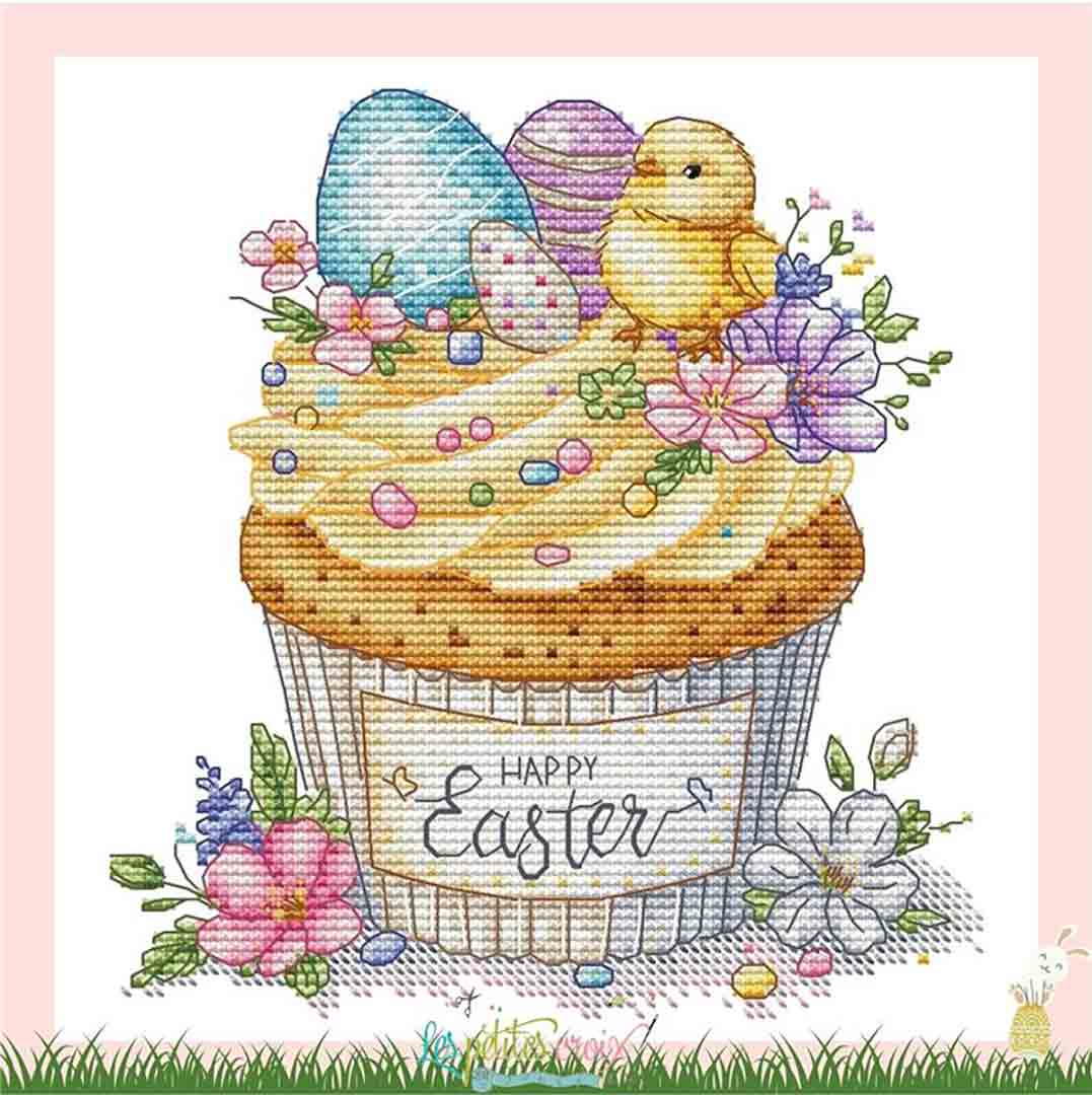 A stitched preview of the counted cross stitch pattern Easter Cupcake by Les Petites Croix De Lucie