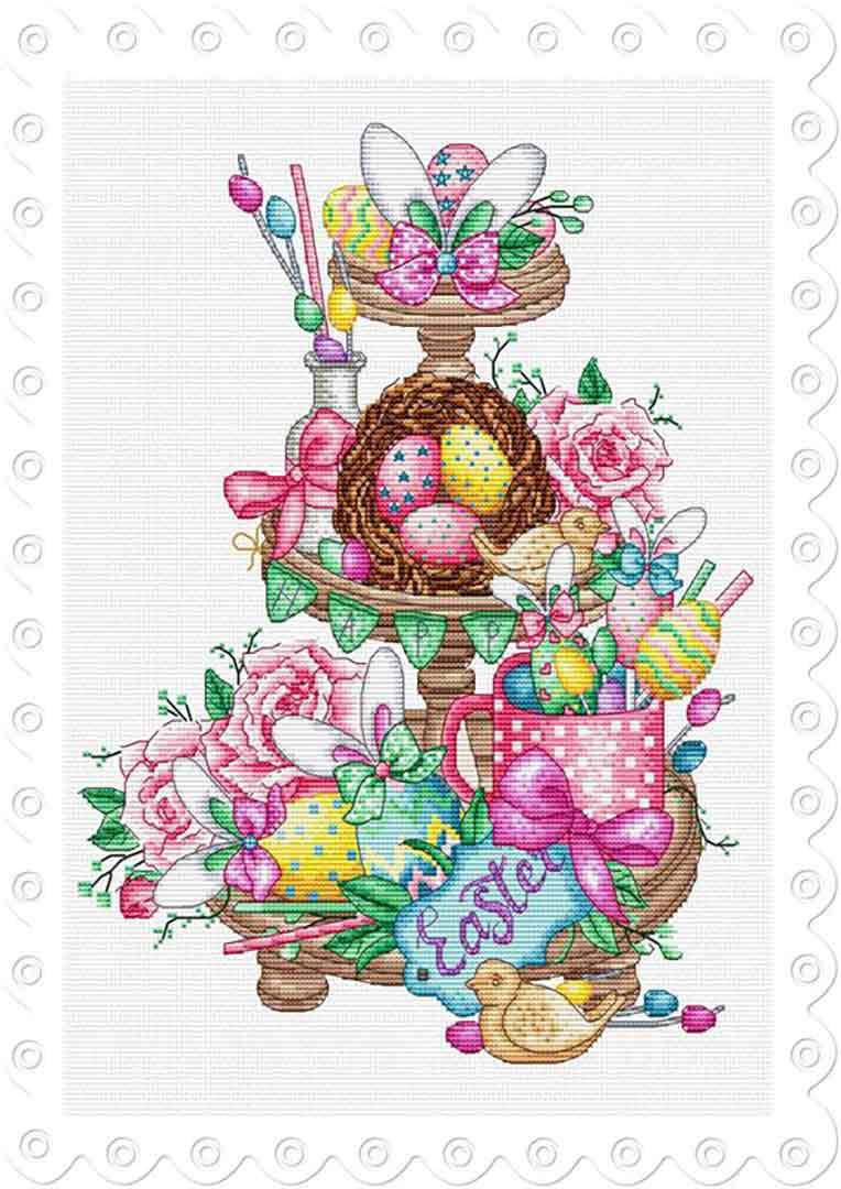 A stitched preview of the counted cross stitch pattern Easter On Platter by Les Petites Croix De Lucie