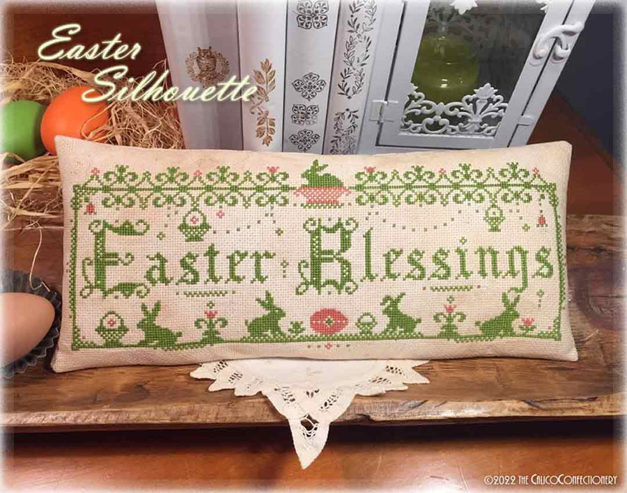 A stitched preview of the counted cross stitch pattern Easter Silhouette by The Calico Confectionery