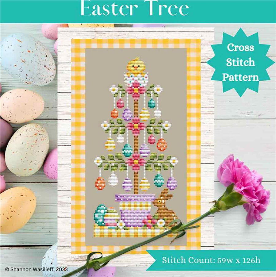 A stitched preview of the counted cross stitch pattern Easter Tree by Shannon Christine Designs