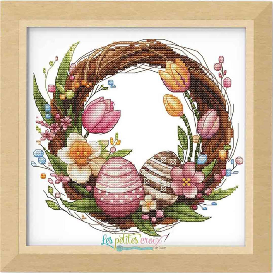 A stitched preview of the counted cross stitch pattern Easter Wreath by Les Petites Croix De Lucie