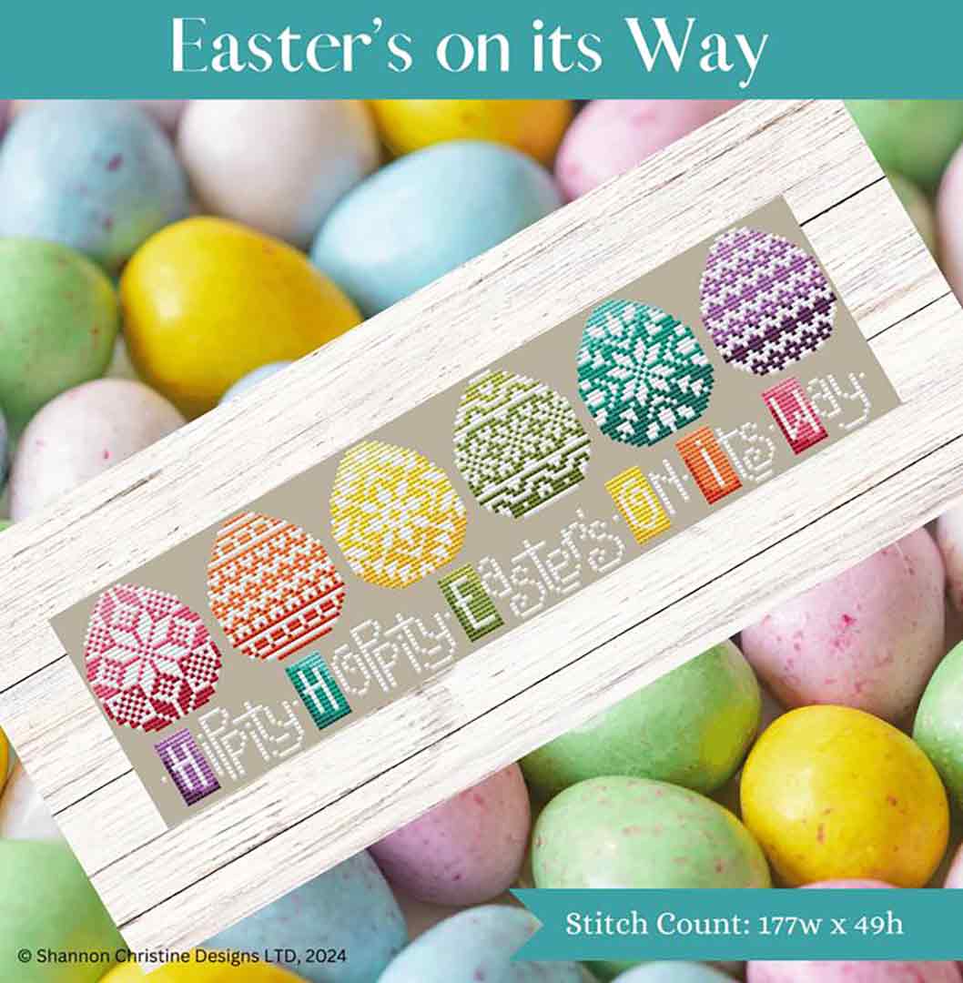 A stitched preview of the counted cross stitch pattern Easter's On Its Way by Shannon Christine Designs