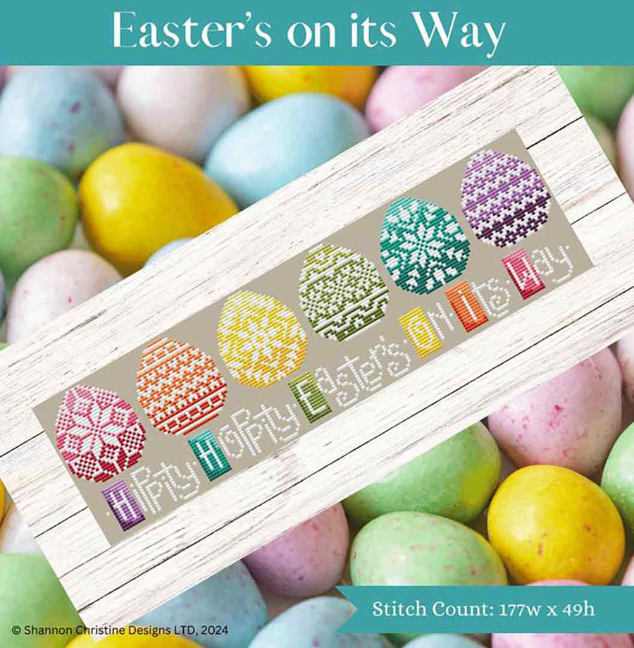 A stitched preview of the counted cross stitch pattern Easter's On Its Way by Shannon Christine Designs