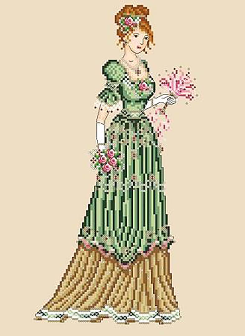 A stitched preview of the counted cross stitch pattern Edwardian Lady Evening by Shannon Christine Designs
