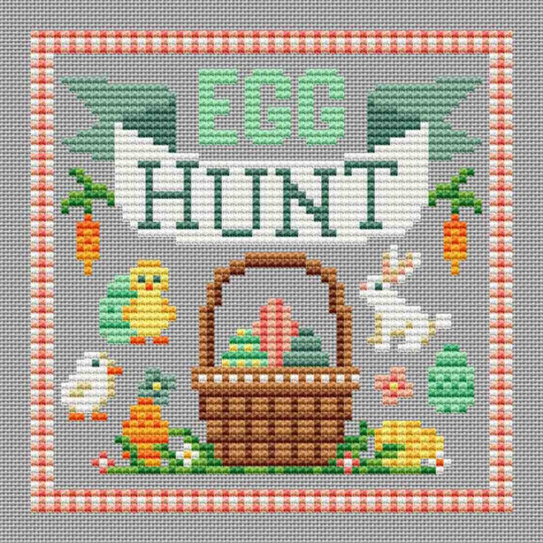 A stitched preview of the counted cross stitch pattern Egg Hunt by Erin Elizabeth Designs