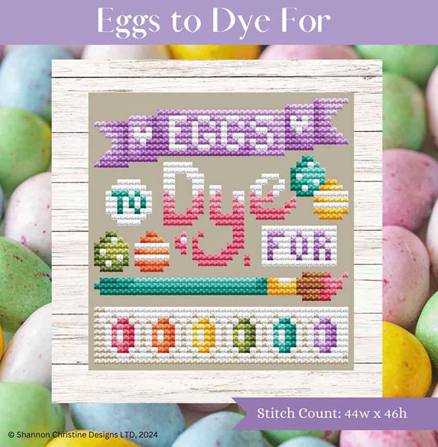 A stitched preview of the counted cross stitch pattern Eggs To Dye For by Shannon Christine Designs