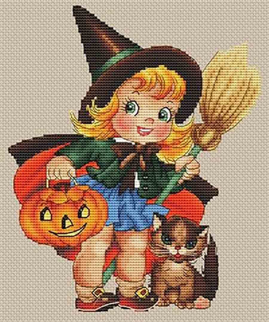 A stitched preview of the counted cross stitch pattern En Route Pour Halloween by Les Petites Croix De Lucie