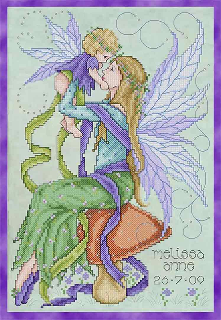 A stitched preview of the counted cross stitch pattern Fairy Mother & Child by Joan A Elliott