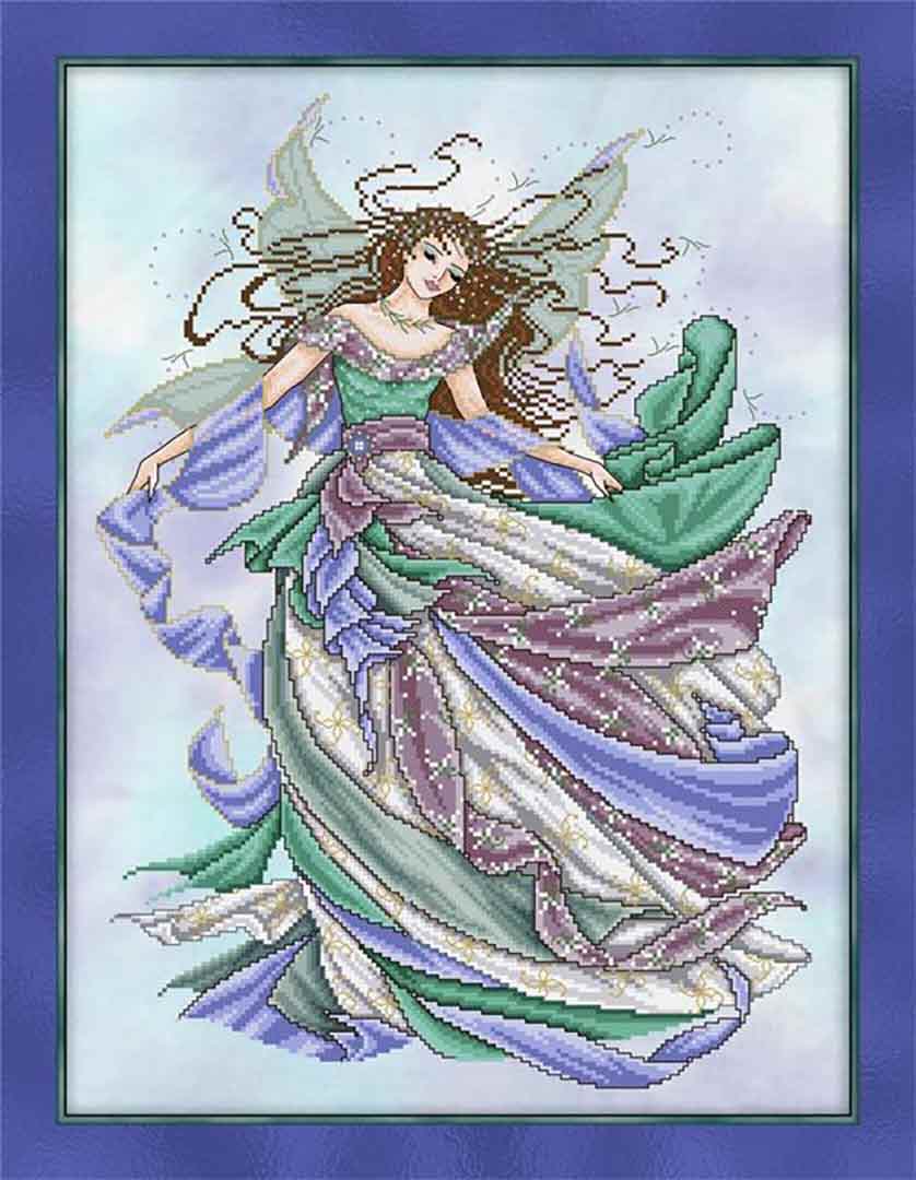 A stitched preview of the counted cross stitch pattern Fairy Of The Wind by Joan A Elliott