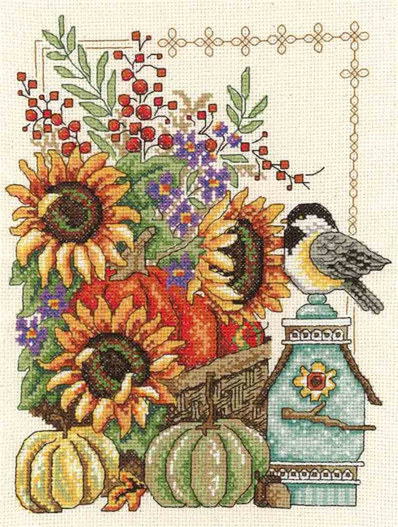 A stitched preview of the counted cross stitch pattern Fall Basket by Diane Arthurs