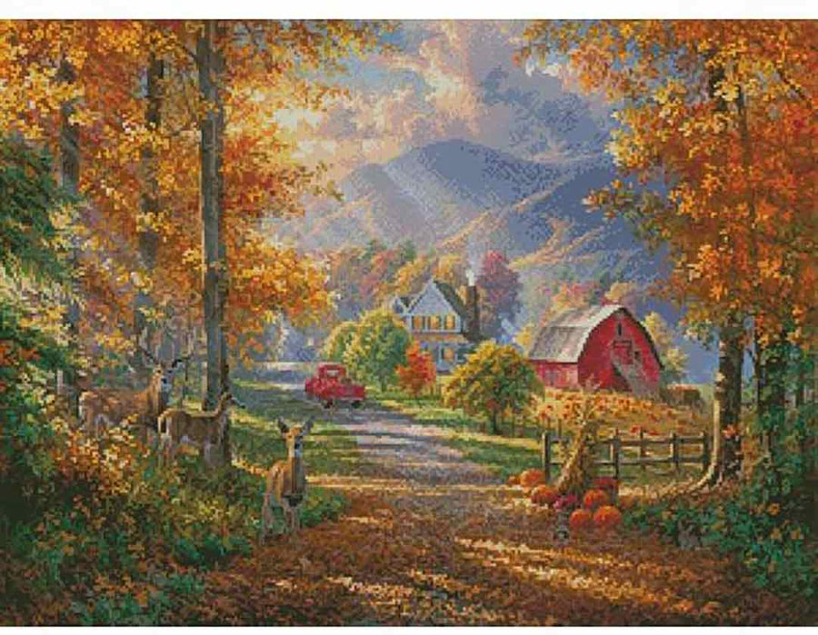 A stitched preview of the counted cross stitch pattern Fall Memories by Artecy Cross Stitch