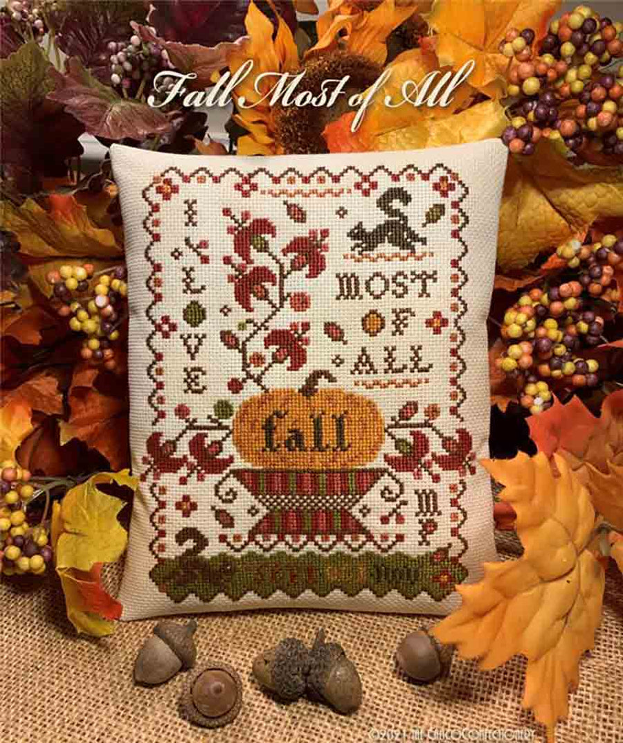A stitched preview of the counted cross stitch pattern Fall Most Of All by The Calico Confectionery