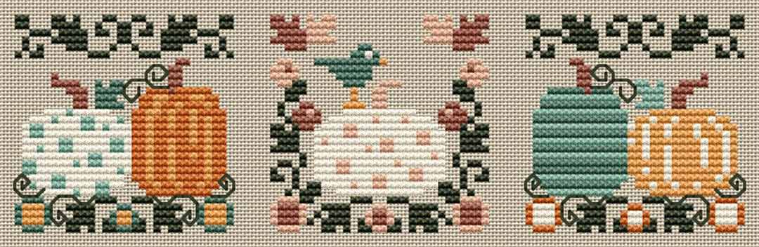 A stitched preview of the counted cross stitch pattern Fall Smalls by Erin Elizabeth Designs