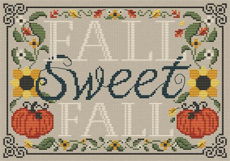 A stitched preview of the counted cross stitch pattern Fall Sweet Fall by Erin Elizabeth Designs
