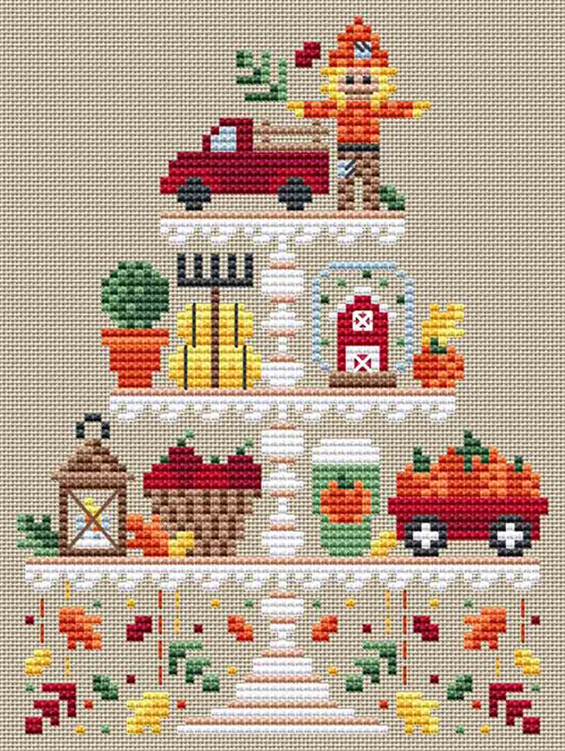 A stitched preview of the counted cross stitch pattern Fall Tier by Erin Elizabeth Designs