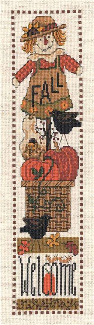 A stitched preview of the counted cross stitch pattern Fall Welcome by Diane Arthurs