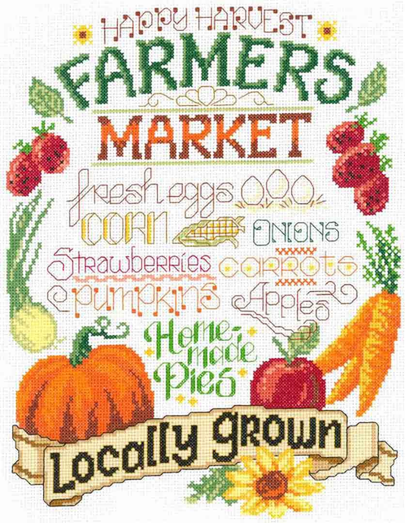 A stitched preview of the counted cross stitch pattern Farm Fresh by Ursula Michael