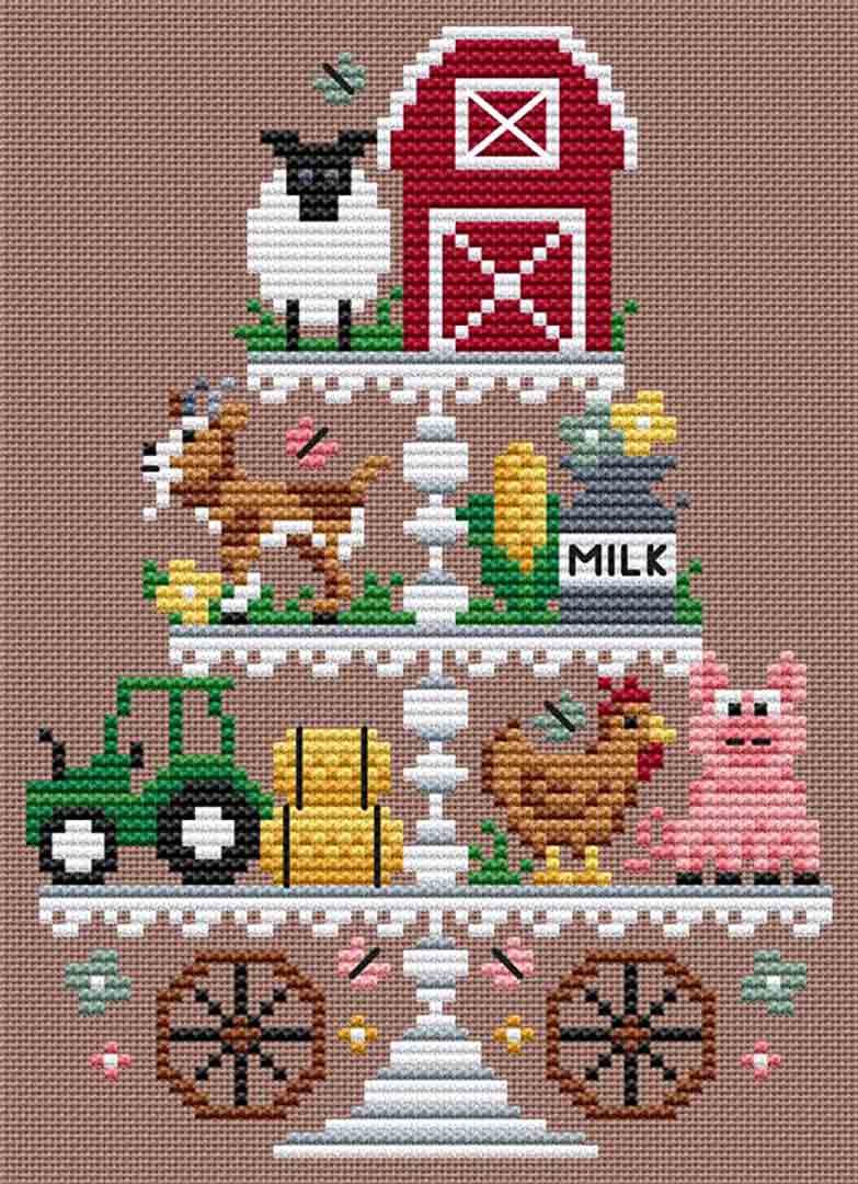A stitched preview of the counted cross stitch pattern Farm Tier by Erin Elizabeth Designs