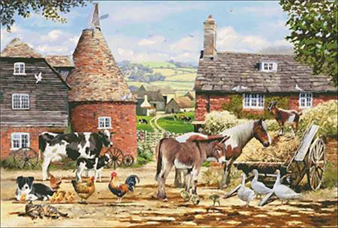 A stitched preview of the counted cross stitch pattern Farmyard by Charting Creations