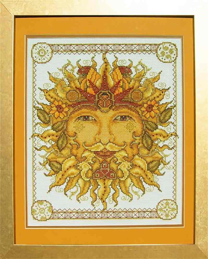 A stitched preview of the counted cross stitch pattern Father Sun by Joan A Elliott