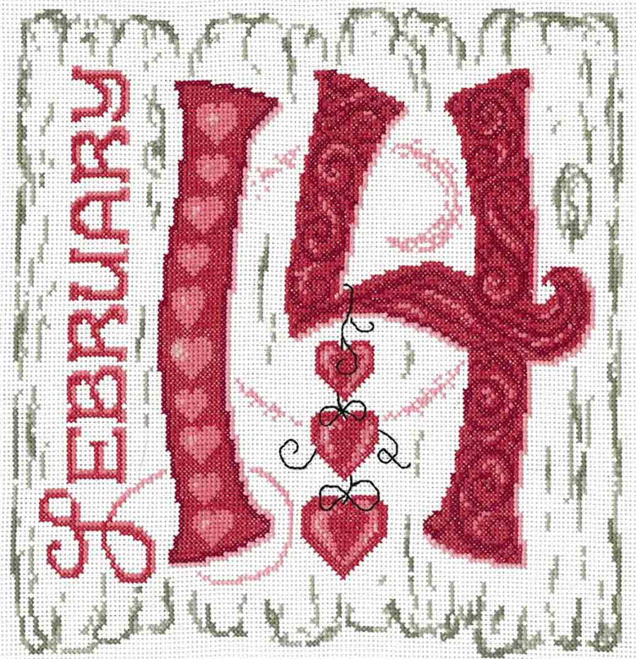 A stitched preview of the counted cross stitch pattern February 14th by Ursula Michael